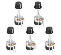 sourcing map 5 Set 500K Ohm Rotary Potentiometers, WH138 3 Pin Single Turn Linear Taper Variable Resistor Potentiometer with Switch 24mm Black Plastic Knob Caps for Inverter Speed Regulation