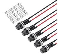 sourcing map 5 Set 5x20mm Panel Mount Fuse Holder with F10A F15A Glass Fuses, Flat Thread Glass Fuse Holder with 15cm 18AWG Pre-Soldered Wire for Automotive Marine Repair AC 250V 15A 125V 10A
