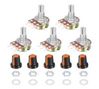 sourcing map 5 Set WH148 100K Potentiometer Kit, Ohm Variable Resistor Linear Taper Adjustable Rotary Potentiometer for Audio Applications Devices with Plastic Knobs Nuts and Washers, Orange