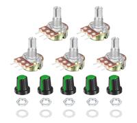 sourcing map 5 Set WH148 100K Potentiometer Kit, Ohm Variable Resistor Linear Taper Adjustable Rotary Potentiometer for Audio Applications Devices with Plastic Knobs Nuts and Washers, Green