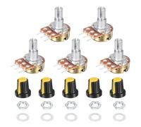 sourcing map 5 Set WH148 1M Potentiometer Kit, Ohm Variable Resistor Linear Taper Adjustable Rotary Potentiometer for Audio Applications Devices with Plastic Knobs Nuts and Washers, Yellow