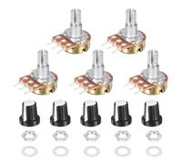 sourcing map 5 Set WH148 1M Potentiometer Kit, Ohm Variable Resistor Linear Taper Adjustable Rotary Potentiometer for Audio Applications Devices with Plastic Knobs Nuts and Washers, White