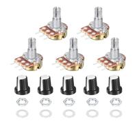 sourcing map 5 Set WH148 250K Potentiometer Kit, Ohm Variable Resistor Linear Taper Adjustable Rotary Potentiometer for Audio Applications Devices with Plastic Knobs Nuts and Washers, White