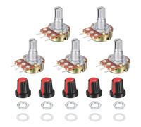 sourcing map 5 Set WH148 2K Potentiometer Kit, Ohm Variable Resistor Linear Taper Adjustable Rotary Potentiometer for Audio Applications Devices with Plastic Knobs Nuts and Washers, Red