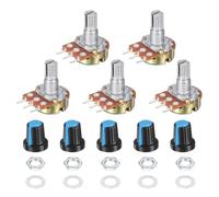 sourcing map 5 Set WH148 2K Potentiometer Kit, Ohm Variable Resistor Linear Taper Adjustable Rotary Potentiometer for Audio Applications Devices with Plastic Knobs Nuts and Washers, Blue