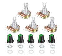 sourcing map 5 Set WH148 50K Potentiometer Kit, Ohm Variable Resistor Linear Taper Adjustable Rotary Potentiometer for Audio Applications Devices with Plastic Knobs Nuts and Washers, Green