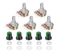 sourcing map 5 Set WH148 5K Potentiometer Kit, Ohm Variable Resistor Linear Taper Adjustable Rotary Potentiometer for Audio Applications Devices with Plastic Knobs Nuts and Washers, Green