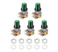 sourcing map 5 Set WH148 B100K Ohm Potentiometer Kit, 6-Pin Split Shaft Rotary Linear Dual Taper Rotary Audio Potentiometer with Knob Nut and Washer for Audio Volume Control, 20mm Shaft, Green