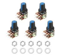 sourcing map 5 Set WH148 B10K Ohm Potentiometer Kit, 6-Pin Split Shaft Rotary Linear Dual Taper Rotary Audio Potentiometer with Knob Nut and Washer for Audio Volume Control, 15mm Shaft, Blue