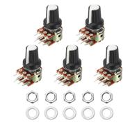 sourcing map 5 Set WH148 B1M Ohm Potentiometer Kit, 6-Pin Split Shaft Rotary Linear Dual Taper Rotary Audio Potentiometer with Knob Nut and Washer for Audio Volume Control, 15mm Shaft, White