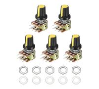 sourcing map 5 Set WH148 B50K Ohm Potentiometer Kit, 6-Pin Split Shaft Rotary Linear Dual Taper Rotary Audio Potentiometer with Knob Nut and Washer for Audio Volume Control, 20mm Shaft, Yellow