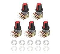 sourcing map 5 Set WH148 B50K Ohm Potentiometer Kit, 6-Pin Split Shaft Rotary Linear Dual Taper Rotary Audio Potentiometer with Knob Nut and Washer for Audio Volume Control, 20mm Shaft, Red