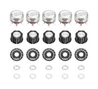 sourcing map 5 Set WTH118 100K Potentiometer Kit, Single Turn Rotary Carbon Variable Potentiometers with Knobs Nuts Washers Dials for DIY Electronics Audio Equipment