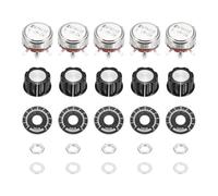 sourcing map 5 Set WTH118 1M Potentiometer Kit, Single Turn Rotary Carbon Variable Potentiometers with Knobs Nuts Washers Dials for DIY Electronics Audio Equipment