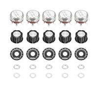 sourcing map 5 Set WTH118 47K Potentiometer Kit, Single Turn Rotary Carbon Variable Potentiometers with Knobs Nuts Washers Dials for DIY Electronics Audio Equipment