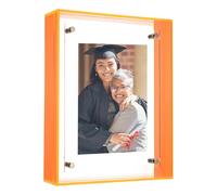 sourcing map 5 x 6.5 Inch Acrylic Picture Frame, Floating Picture Frames for Wall or Tabletop Display, Hanging Photo Frame Stand for Office Home, Orange