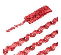 sourcing map 5 Yard Sequins Beaded Lace Trim 0.6 Inch Wave Sequin Braid Trim Strip Paillette Ribbon for Crafts, Embellishments, DIY Sewing Costume, Red