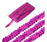 sourcing map 5 Yards 0.8 Inch Elastic Sequins Trim 2 Row Flat Sequin Strip Paillette Fabric Ribbon for Crafts DIY Fringe Sewing Costume Dress, Laser Rose Red