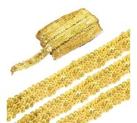 sourcing map 5 Yards 1.2 Inch Elastic Sequins Trim 3 Row Flat Sequin Strip Paillette Fabric Ribbon for Crafts DIY Fringe Sewing Costume Dress, Laser Gold