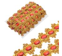 sourcing map 5 Yards Braid Trim, 1.6 Inch Gemstone Beaded Lace Trim Wave Gem Braid Strip Paillette Ribbon for Crafts, Embellishments, DIY Sewing Costume, Gold+Red