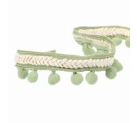 sourcing map 5 Yards Embroidered Pom Pom Ribbon, Fabric Trim Fringe Pom Pom Crafts Tassel Lace for Sewing DIY Clothing Pillow Curtain Decoration, Vanilla Green