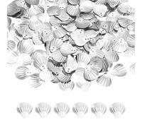 sourcing map 50 Gram Loose Sequins 18mm Seashell Sequins and Spangles with 2 Holes for Earrings Clothing Embroidery Sewing DIY Art Crafts Supplies, Silver