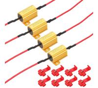 sourcing map 50 Ohm Load Resistors, 25W Aluminum Shell LED Load Resistors Tolerance 5% with Clips for Fix LED Bulb Flash Flickering Turn Signal Blink Error Code(Gold, Pack of 4)