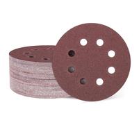 sourcing map 50 Pcs 125mm (5 Inch) Sanding Discs, 80 Grit Hook and Loop Sandpaper, 8-Hole Aluminum Oxide Orbital Sander Sandpaper for Woodworking Automotive Metal Polishing, Red