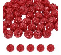 sourcing map 50 Pcs 12mm Rhinestone Beads for Jewelry Making, Bling Disco Bead Sparkle Diamond Clay Bead for Necklace Bracelet Christmas, Red