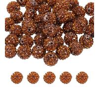 sourcing map 50 Pcs 12mm Rhinestone Beads for Jewelry Making, Bling Disco Bead Sparkle Diamond Clay Bead for Necklace Bracelet Christmas, Tan Brown