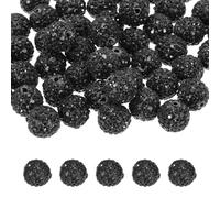 sourcing map 50 Pcs 12mm Rhinestone Beads for Jewelry Making, Bling Disco Bead Sparkle Diamond Clay Bead for Necklace Bracelet Christmas, Black