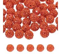 sourcing map 50 Pcs 12mm Rhinestone Beads for Jewelry Making, Bling Disco Bead Sparkle Diamond Clay Bead for Necklace Bracelet Christmas, Orange Red