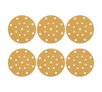 sourcing map 50 Pcs 150mm 6 Inch Sanding Disc 17 Hole 100 Grit Hook and Loop Sandpaper Aluminum Oxide Random Orbital Sander Pads for Woodworking Automotive Metal, Gold