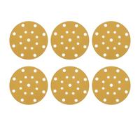 sourcing map 50 Pcs 150mm 6 Inch Sanding Disc 17 Hole 150 Grit Hook and Loop Sandpaper Aluminum Oxide Random Orbital Sander Pads for Woodworking Automotive Metal, Gold
