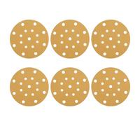 sourcing map 50 Pcs 150mm 6 Inch Sanding Disc 17 Hole 400 Grit Hook and Loop Sandpaper Aluminum Oxide Random Orbital Sander Pads for Woodworking Automotive Metal, Gold