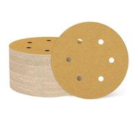 sourcing map 50 Pcs 150mm (6 Inch) Sanding Discs, 60 Grit Hook and Loop Sandpaper, 6-Hole Aluminum Oxide Orbital Sander Sandpaper for Woodworking Automotive Metal Polishing, Yellow