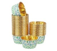 sourcing map 50 Pcs Cupcake Baking Liners 3.5 oz Foil Cupcake Liners Gold Little Baking Cups Bohemian Style for Birthday Party Wedding Festival, Light Green