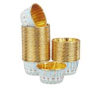 sourcing map 50 Pcs Cupcake Baking Liners 3.5 oz Foil Cupcake Liners Gold Little Baking Cups Bohemian Style for Birthday Party Wedding Festival, Blue/Brown