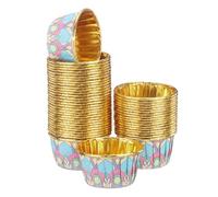 sourcing map 50 Pcs Cupcake Baking Liners 3.5 oz Foil Cupcake Liners Gold Little Baking Cups Bohemian Style for Birthday Party Wedding Festival, Blue/Pink