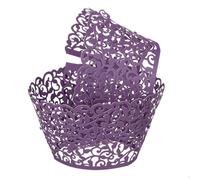 sourcing map 50 Pcs Cupcake Wrappers, Hollow Out Cupcake Liner Baking Muffins Liners Paper Cups for Wedding Birthday Party Decoration Baking Cake Desserts Purple (Vine, Pearlescent Paper)