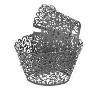 sourcing map 50 Pcs Cupcake Wrappers, Hollow Out Cupcake Liner Baking Muffins Liners Paper Cups for Wedding Birthday Party Decoration Baking Cake Desserts Dark Grey (Vine, Pearlescent Paper)