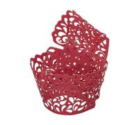 sourcing map 50 Pcs Cupcake Wrappers, Hollow Out Cupcake Liner Baking Muffins Liners Paper Cups for Wedding Birthday Party Decoration Baking Cake Dark Red (Water Drop, Pearlescent Paper)