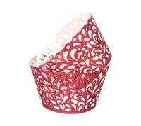 sourcing map 50 Pcs Cupcake Wrappers, Hollow Out Cupcake Liner Baking Muffins Liners Paper Cups for Wedding Birthday Party Decoration Baking Cake Desserts Dark Red (Water Drop, Paper)