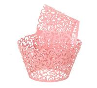 sourcing map 50 Pcs Cupcake Wrappers, Hollow Out Cupcake Liner Baking Muffins Liners Paper Cups for Wedding Birthday Party Decoration Baking Cake Desserts Pink (Vine, Pearlescent Paper)