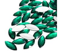 Sourcing Map 50 Pcs Dark Green Acrylic Rectangular Rhinestones, 20x9mm Flat Back Gems for Crafting, Bedazzling, Home Decor