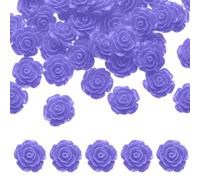 sourcing map 50 Pcs Dark Purple Resin Rose Flower Beads, 20mm Flatback Flower Charm Opaque Carve Rose Beads No Hole for DIY Jewelry Making Nails Sunglasses Shoe Hair Clip Home Decor