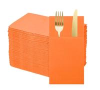 sourcing map 50 Pcs Disposable Linen Feel Napkins with Built-in Flatware Pockets, Paper Dinner Napkins for Knife and Forks, Hand Towels for Wedding Party Orange