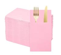 sourcing map 50 Pcs Disposable Linen Feel Napkins with Built-in Flatware Pockets, Paper Dinner Napkins for Knife and Forks, Hand Towels for Wedding Party Light Pink