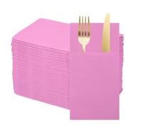 sourcing map 50 Pcs Disposable Linen Feel Napkins with Built-in Flatware Pockets, Paper Dinner Napkins for Knife and Forks, Hand Towels for Wedding Party Pink