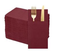 sourcing map 50 Pcs Disposable Linen Feel Napkins with Built-in Flatware Pockets, Paper Dinner Napkins for Knife and Forks, Hand Towels for Wedding Party Wine Red